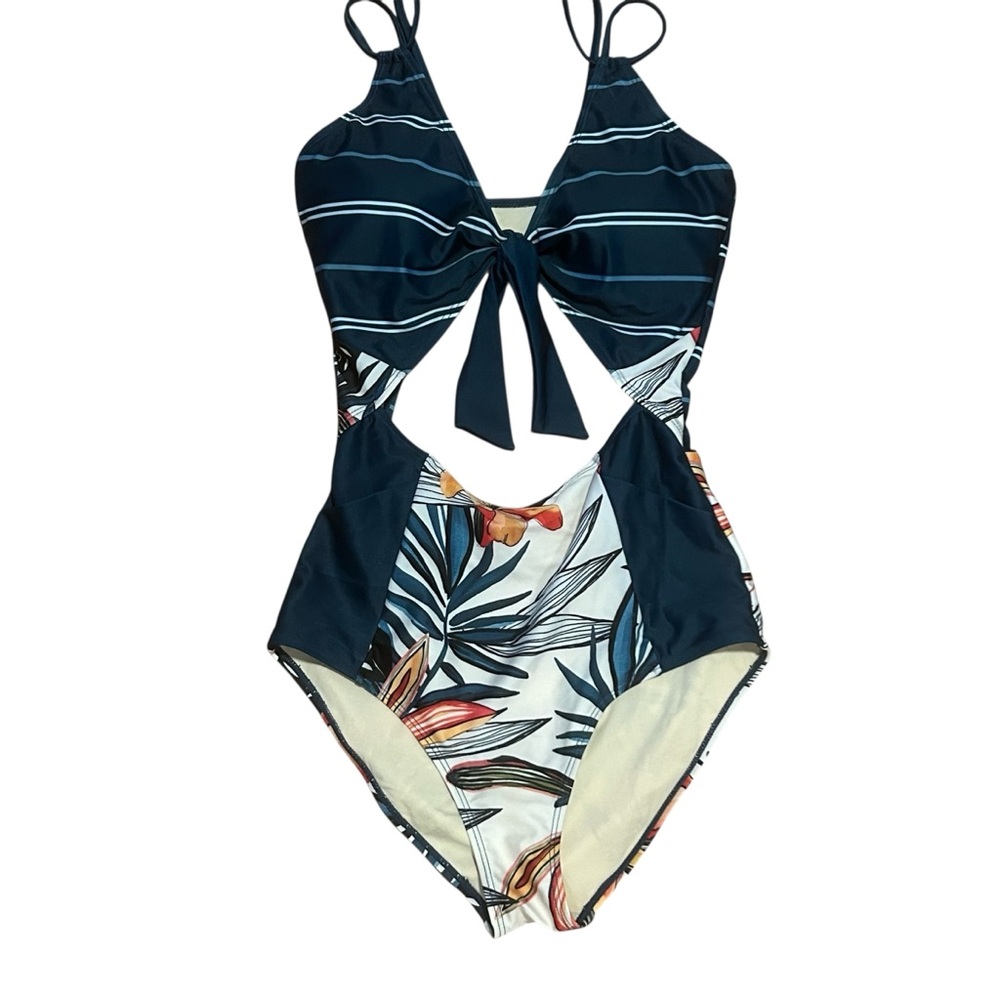Nani Navy Tropical Tie-Front One-Piece Swimsuit